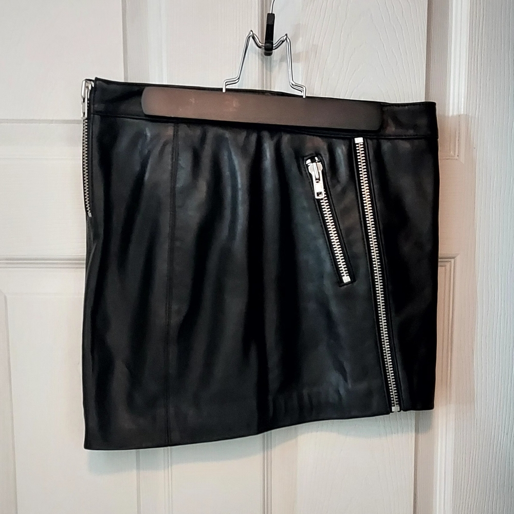 NWT Mason size 0 asymmetrical zippered leather mini skirt